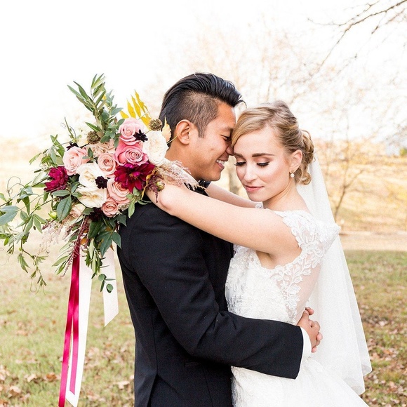 New Drop Wedding Veil with Blusher English Net main image 6